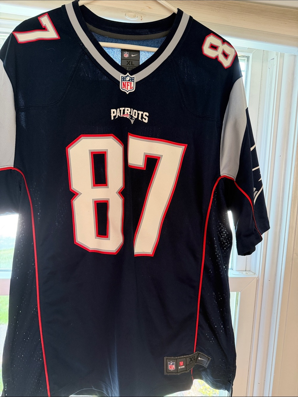 NFL Patriots Navy Jersey #87 with White and Red Accents